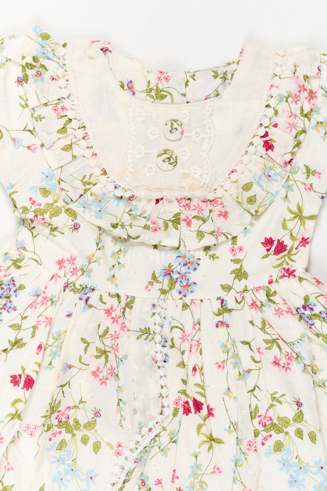 Graceful Floral Girls Frock with Delicate Lace Detailing – Perfect for Weddings and Parties