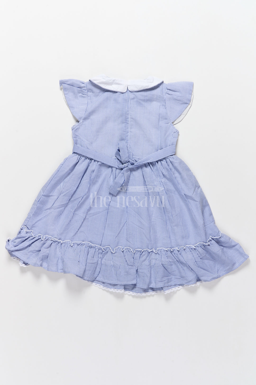 Cute Striped Girls Frock in Blue with Embroidered Bodice and Flutter Sleeves – Ideal for Cute Frocks Collection