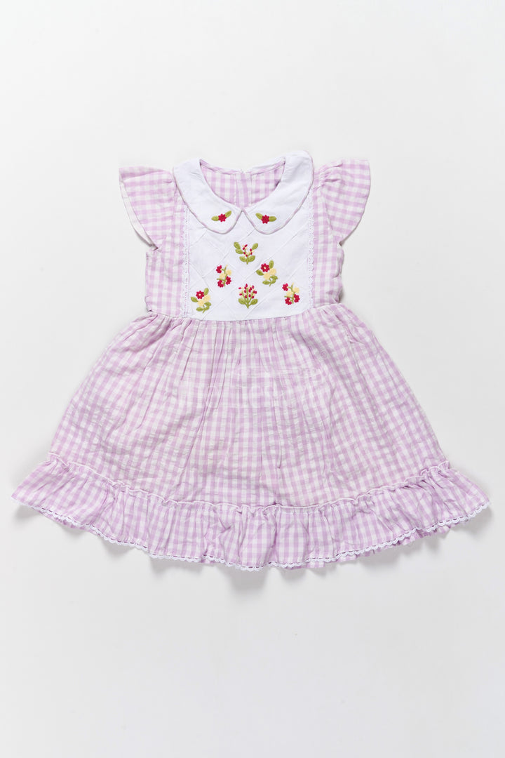 Charming Lavender Gingham Frock for Girls with Embroidered Bodice – Unique Designs for Frocks