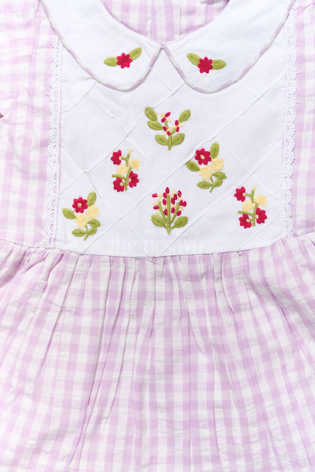 Charming Lavender Gingham Frock for Girls with Embroidered Bodice – Unique Designs for Frocks