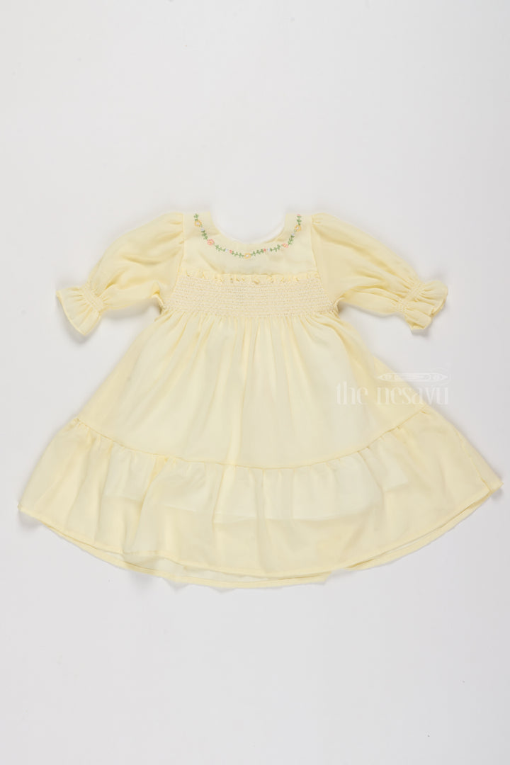 Fancy Casual Outfits for Girls in Soft Yellow with Floral Embroidery