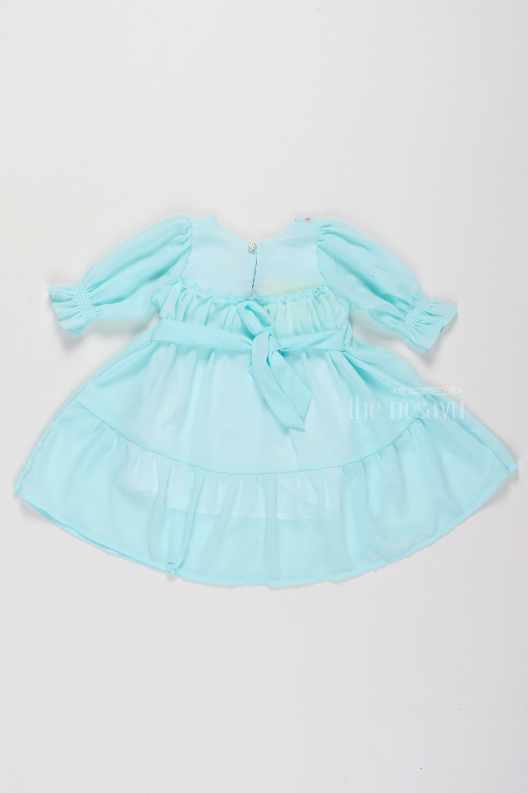 Fancy Birthday Outfits for Girls in Aqua Blue with Elegant Smocked Design