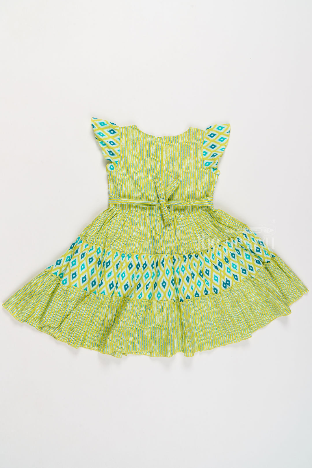 Cotton Umbrella Frock for Girls with Ikat Print and Pleated Skirt