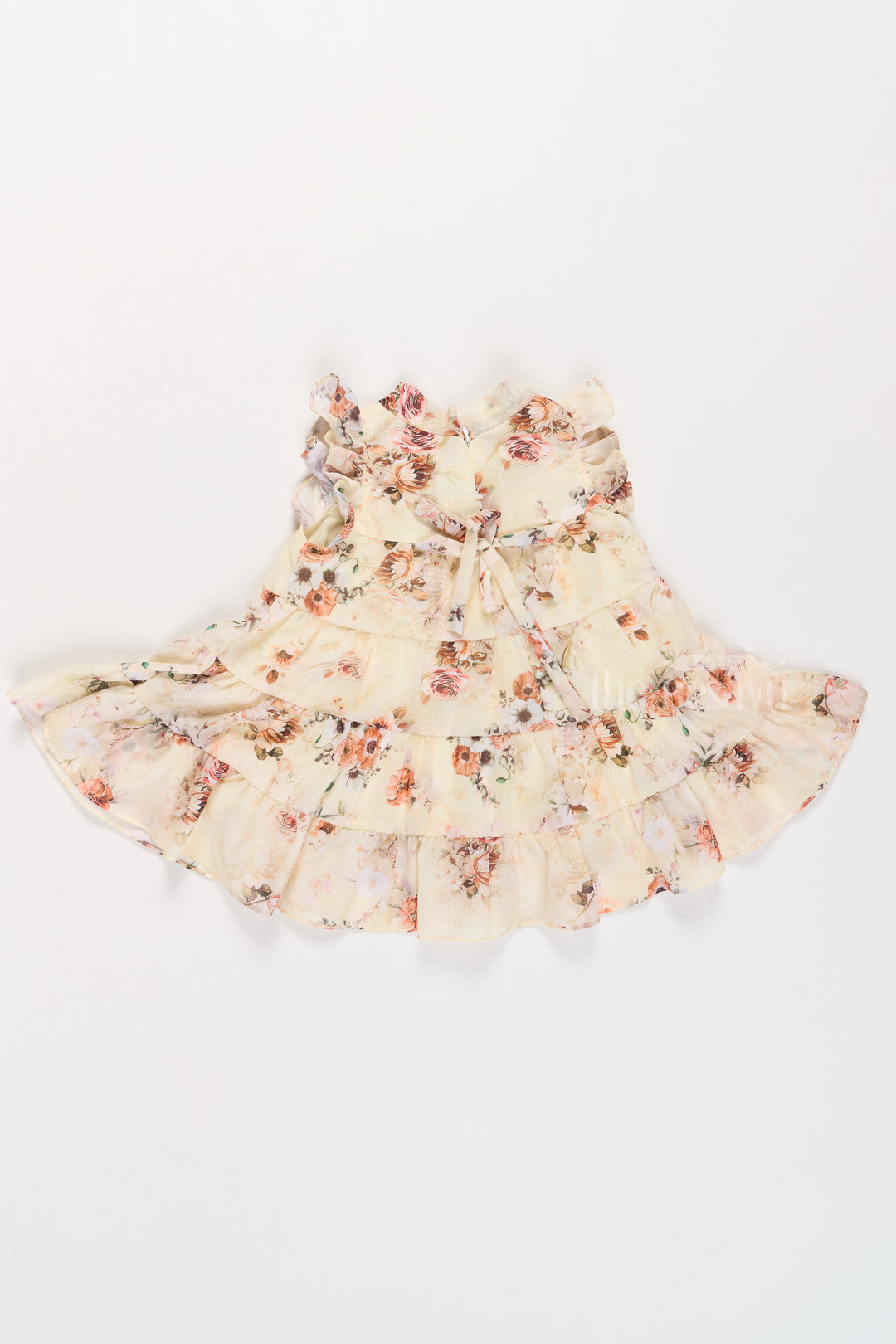 Party Frocks for Kids in Yellow with Vibrant Floral Prints and Layered Skirt