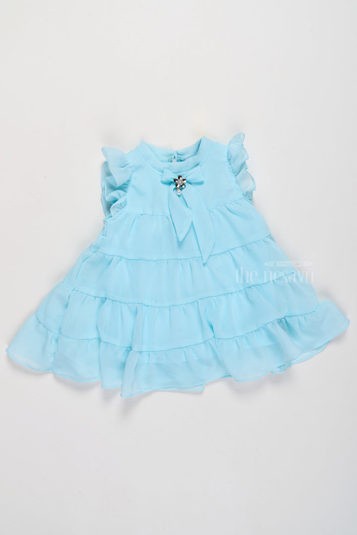 Baby Girls Clothes in Light Blue with Ruffled Layers and Bow Detail