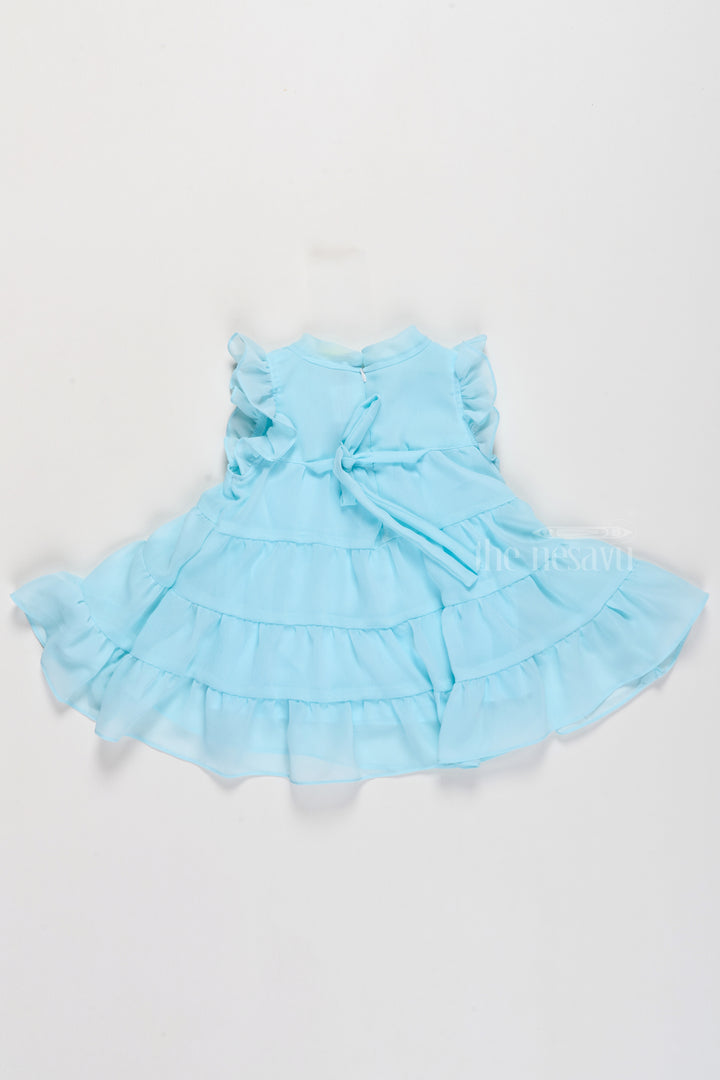 Baby Girls Clothes in Light Blue with Ruffled Layers and Bow Detail