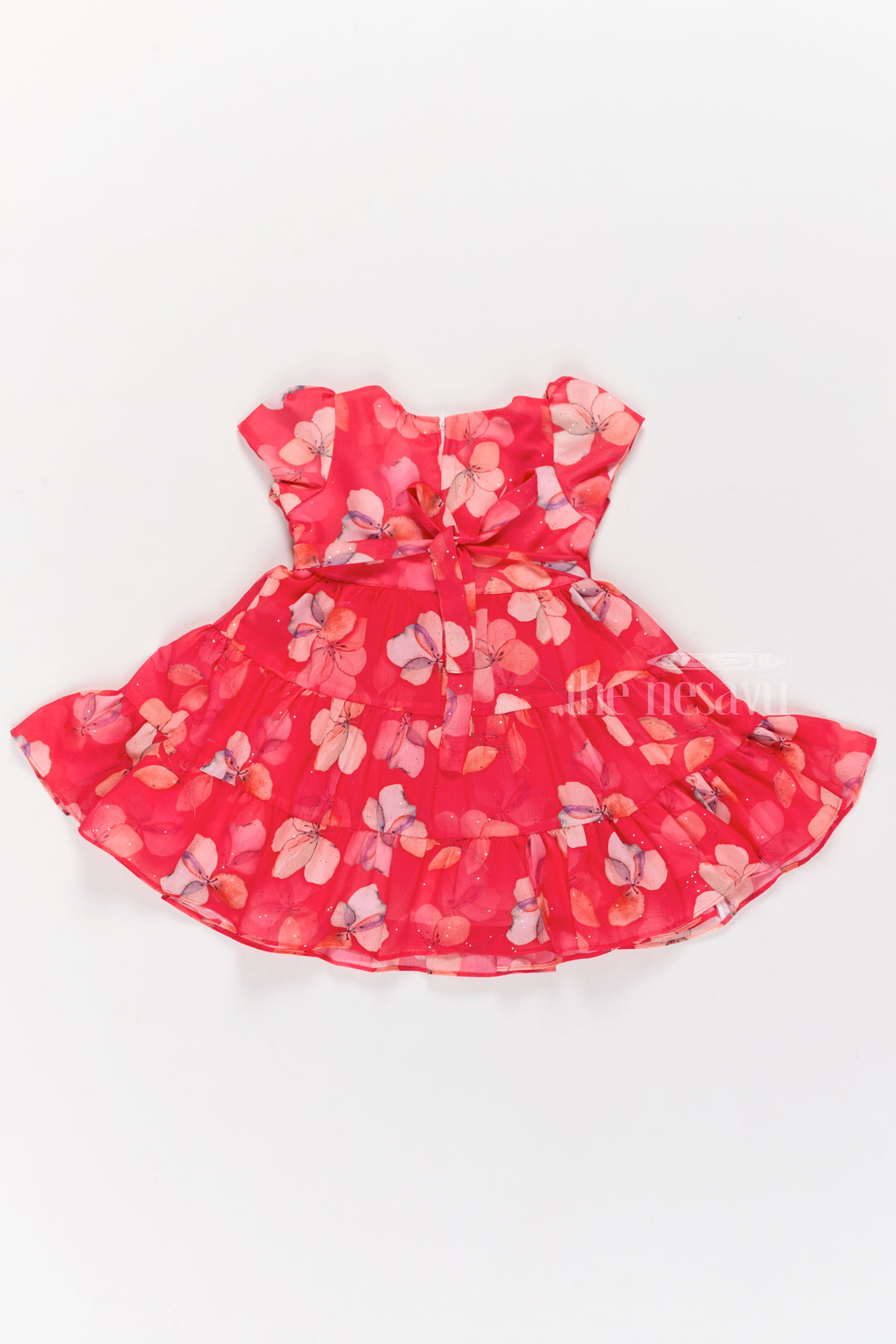 Vibrant Red Fancy Christmas Outfit for Girls with Butterfly Floral Motifs