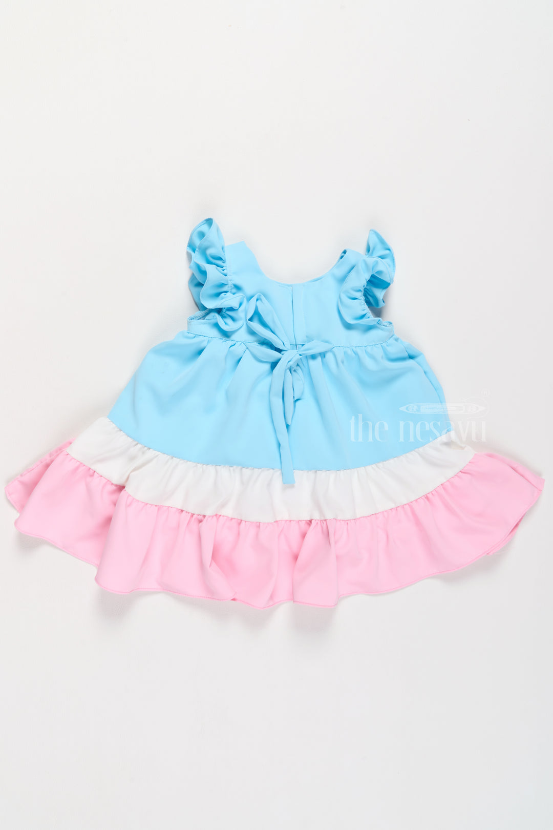 Adorable Pastel Pink and Yellow Girls Party Dress with Layered Ruffle Design