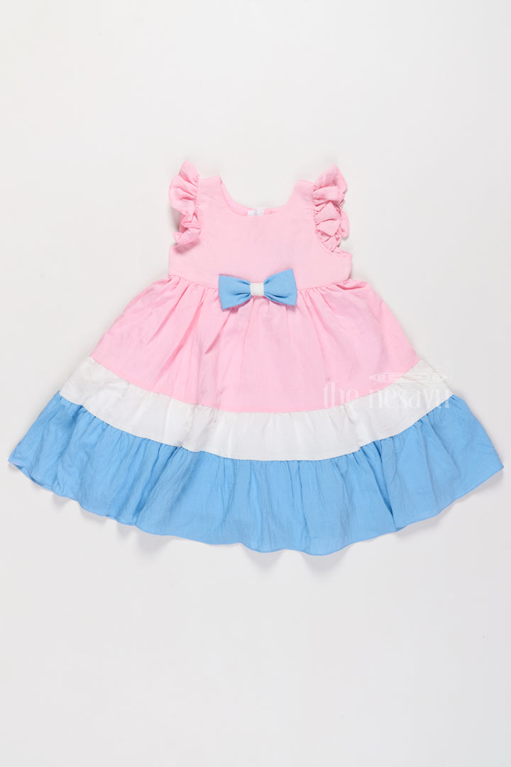 Indo Western Dress with Tiered Ruffle Hem and Contrast Bow Design for Girls