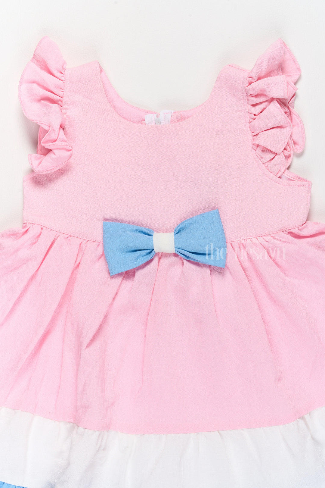 Indo Western Dress with Tiered Ruffle Hem and Contrast Bow Design for Girls