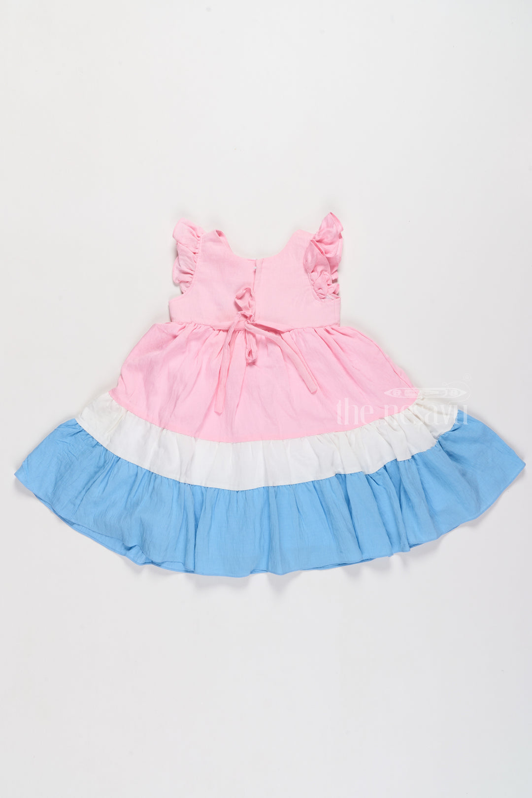 Indo Western Dress with Tiered Ruffle Hem and Contrast Bow Design for Girls