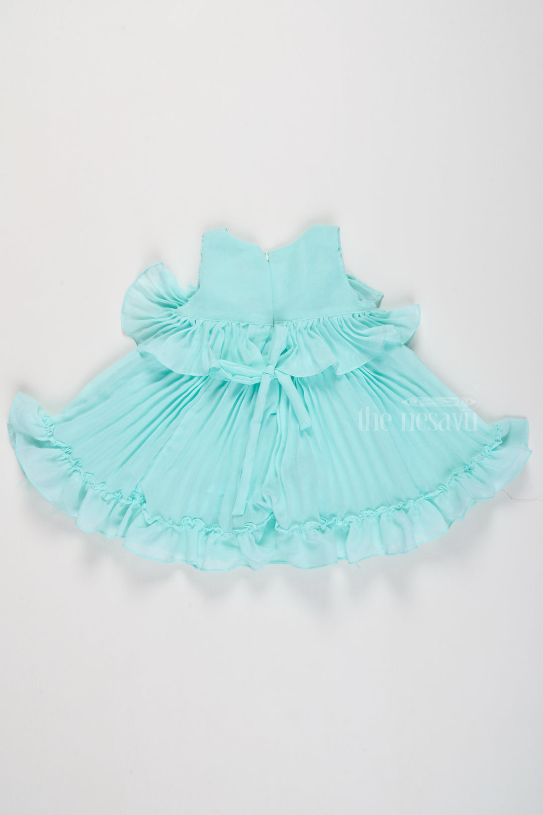 Short Birthday Frock with Pleated Layers and Vibrant Green Ruffles for Girls