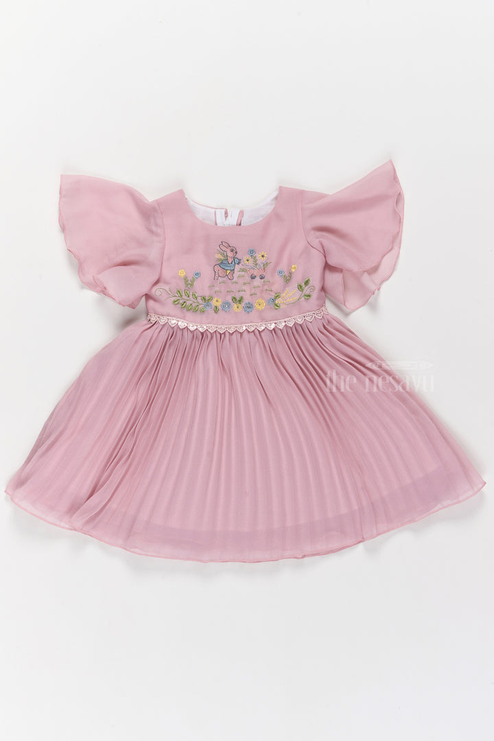 Lovely Pink Fancy Party Wear Dress for Girls with Delicate Embroidery and Puff Sleeves