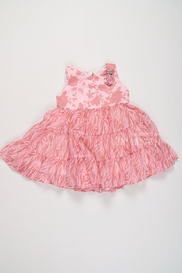 Adorable Peach Frock Party Dress for Girls with Floral Prints and Tiered Layers