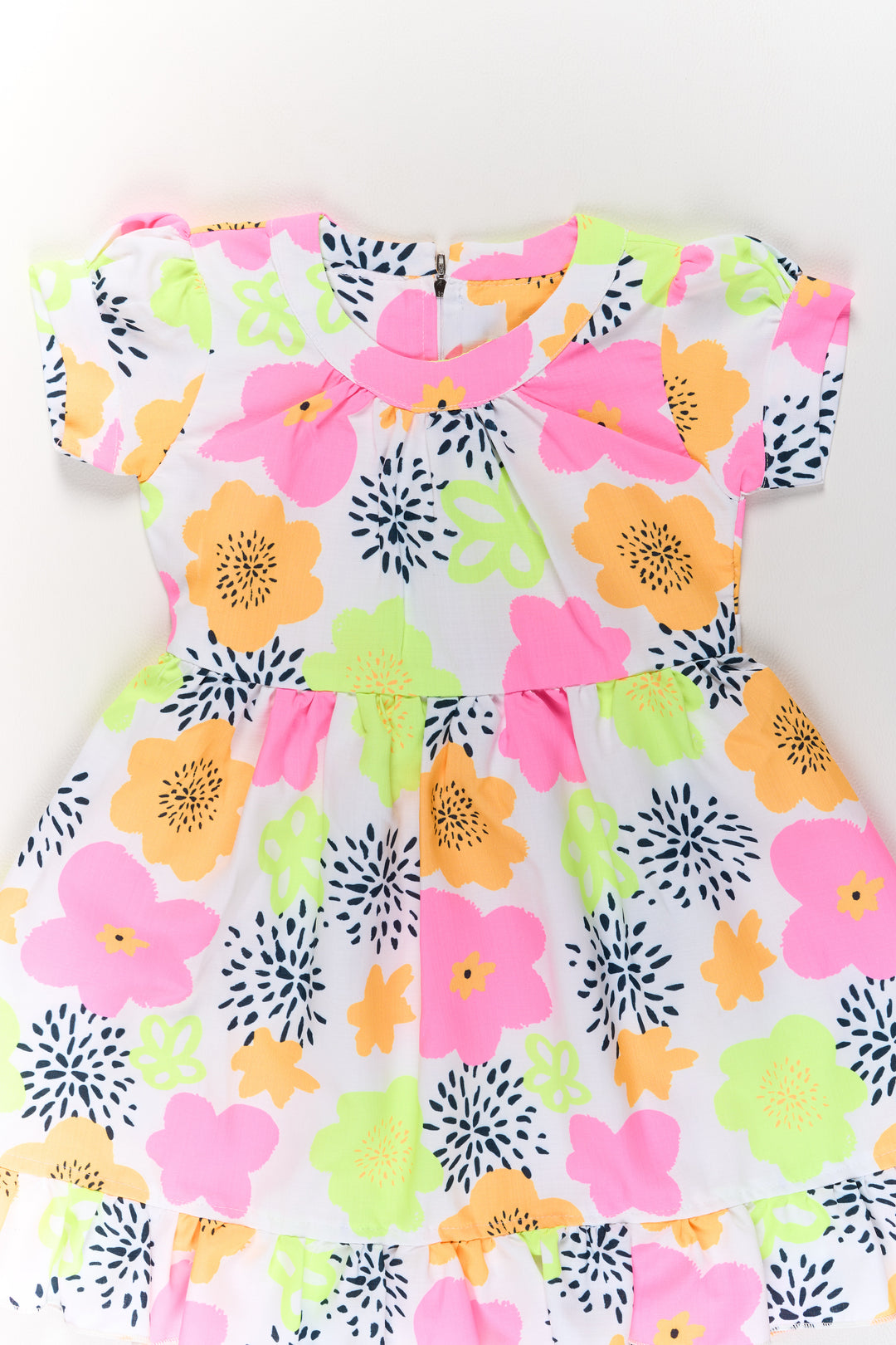 Girls Cotton Party Wear Dress with Vibrant Floral Prints and Ruffles