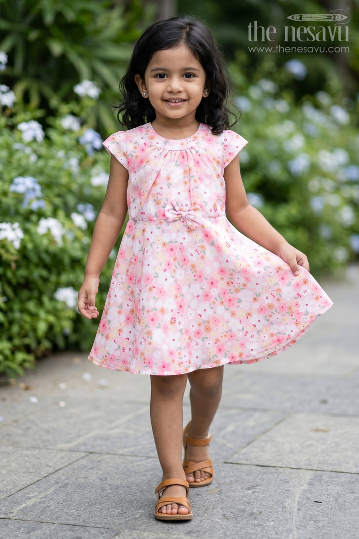 Girls Cotton Dress with Soft Floral Print and Adorable Bow