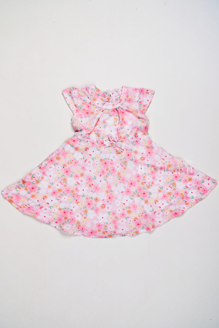 Girls Cotton Dress with Soft Floral Print and Adorable Bow