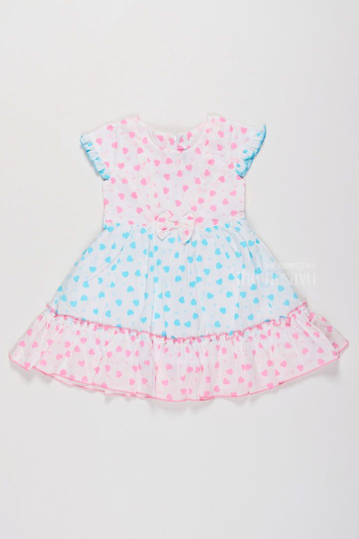 Cotton Ruffle Dress for Girls with Heart Prints and Elegant Bow