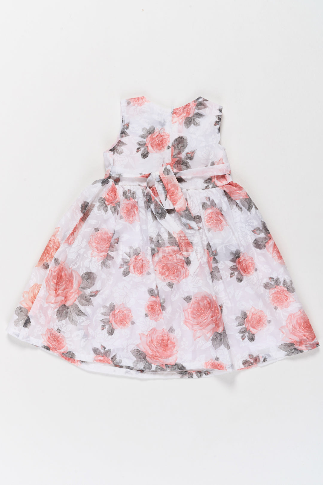 Girls Cotton Frock with Red Floral Print and Bow Tie Waist