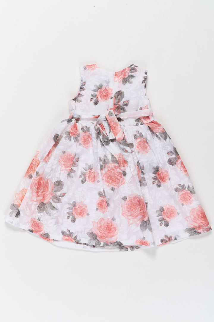 Girls Cotton Frock with Red Floral Print and Bow Tie Waist