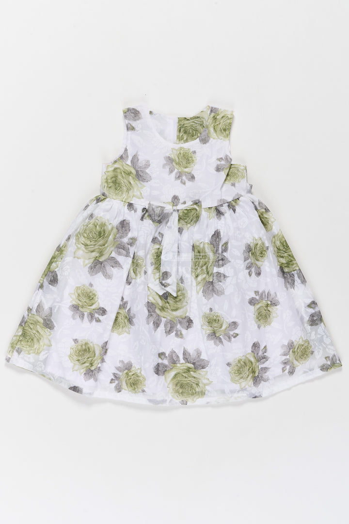 Girls Daily Wear Cotton Frock with Subtle Green Floral Print