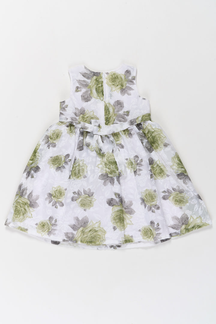 Girls Daily Wear Cotton Frock with Subtle Green Floral Print