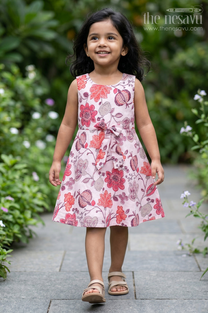 Cotton Frock Design with Bright Floral Accents for Girls