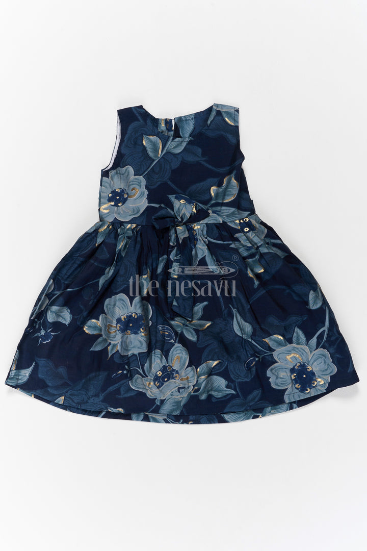 Simple Cotton Frocks for Baby Girl in Navy Blue Floral Prints