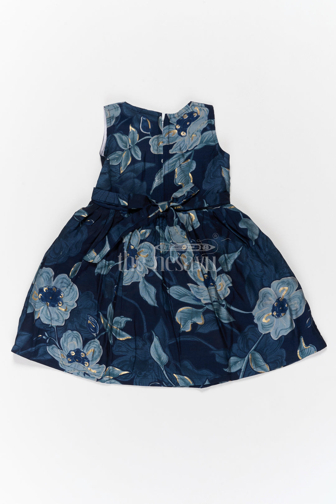 Simple Cotton Frocks for Baby Girl in Navy Blue Floral Prints