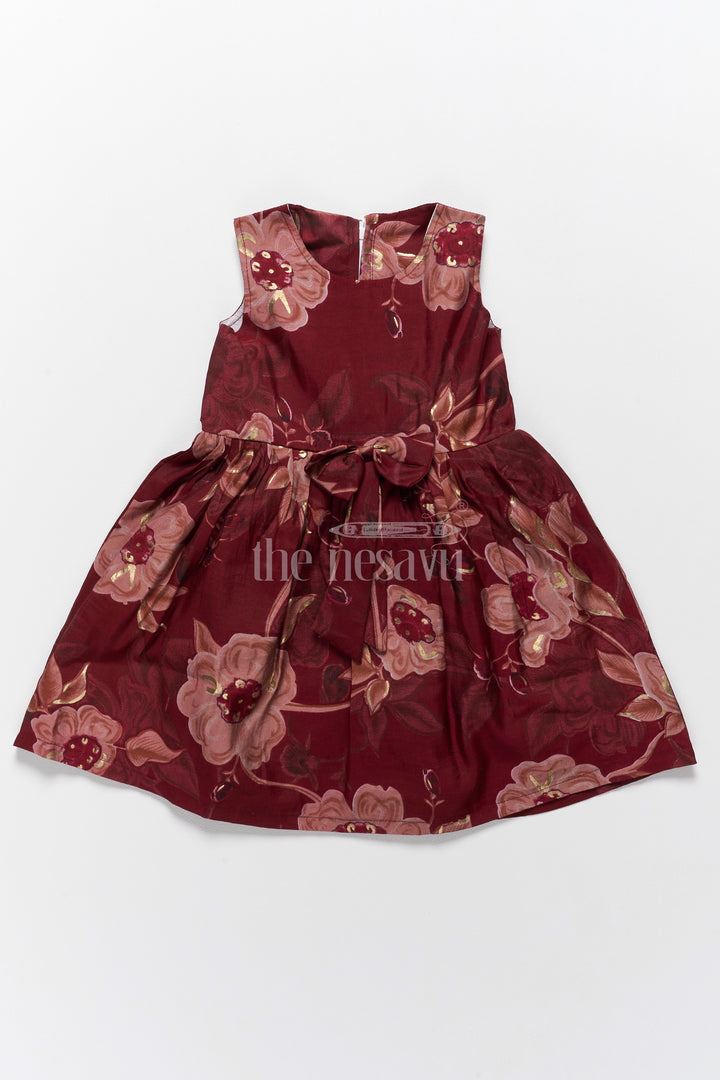 Cotton Half Frock with Burgundy Floral Design for Girls