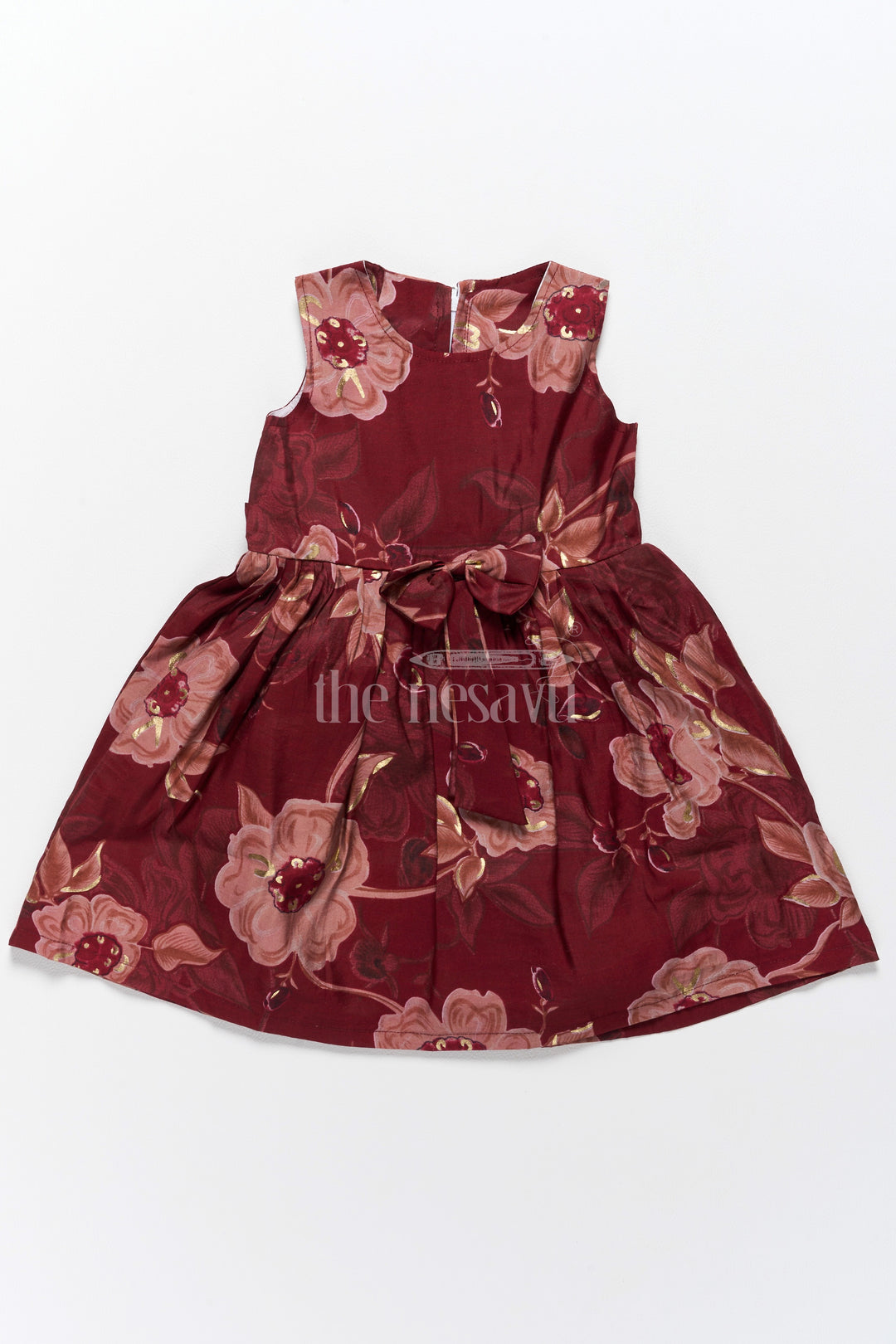 Cotton Half Frock with Burgundy Floral Design for Girls