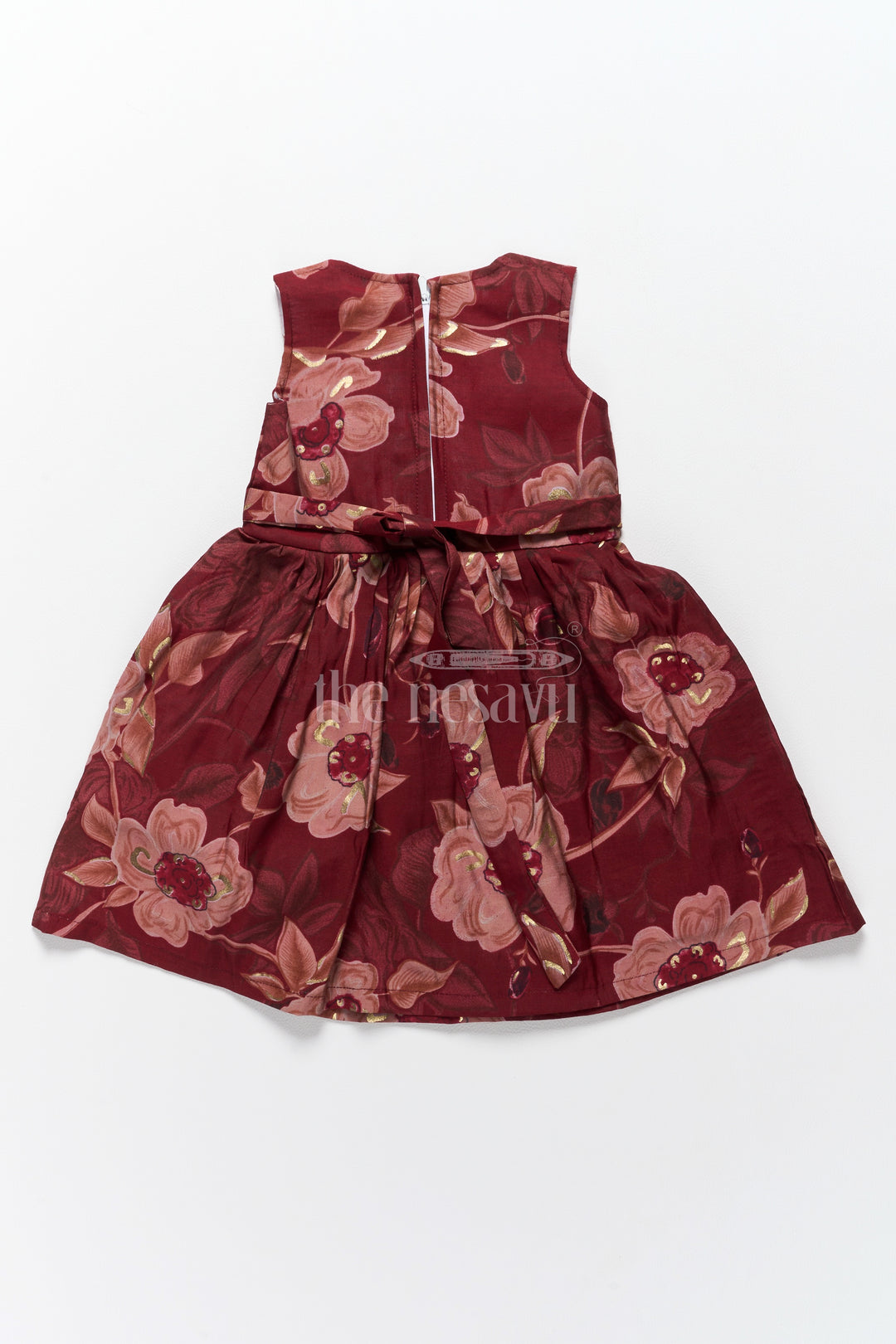 Cotton Half Frock with Burgundy Floral Design for Girls