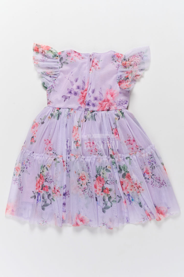 Elegant Floral Georgette Frock with Layered Ruffles and Bow Embellishments for Girls