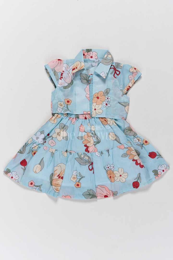 Adorable Girls Cute Frock in Cotton Blend with Floral Patterns and Tiered Design