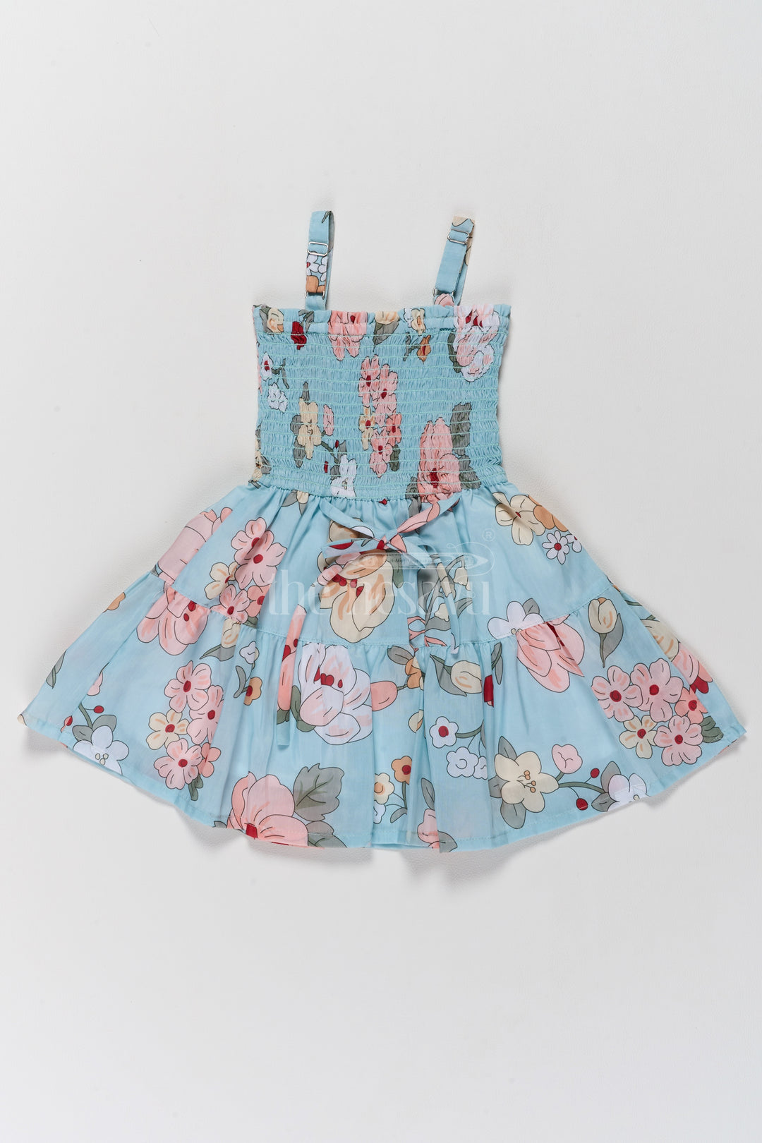 Adorable Girls Cute Frock in Cotton Blend with Floral Patterns and Tiered Design