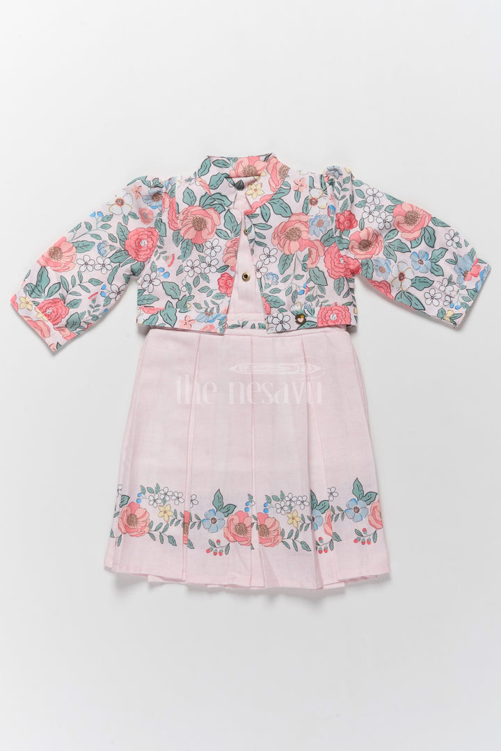 Stylish Two-Piece Girls Dress and Jacket with Floral Embroidery