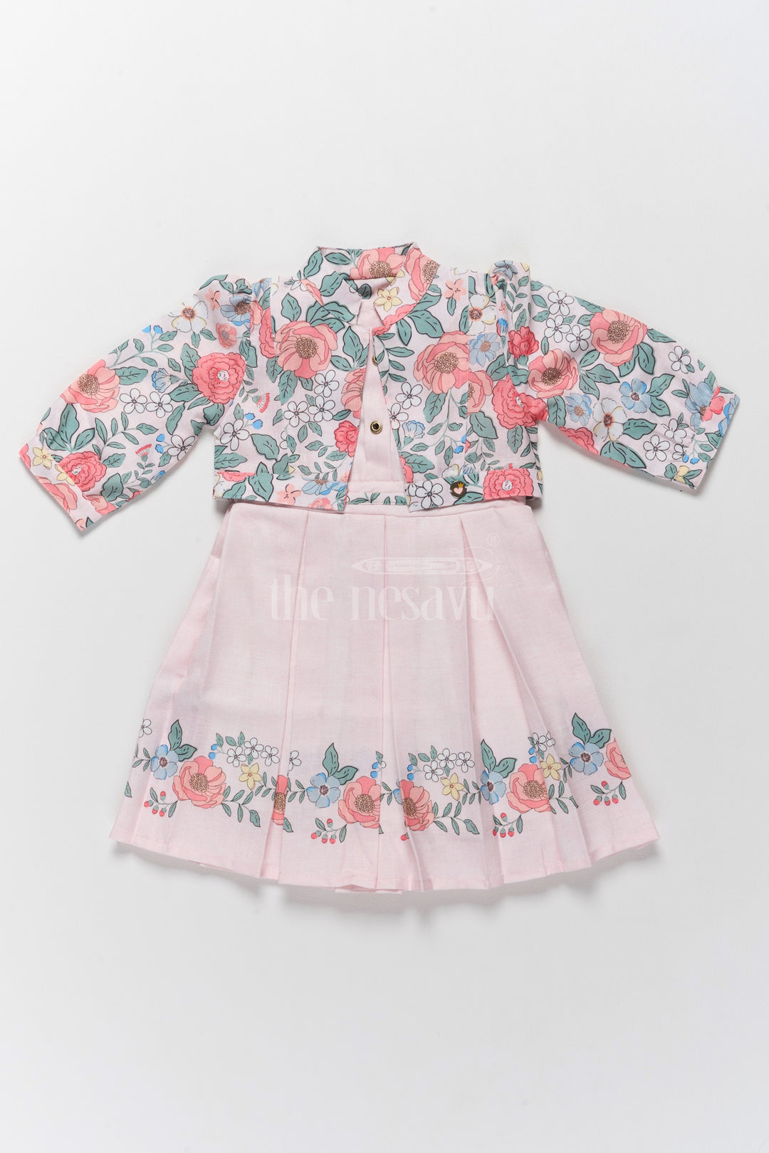 Stylish Two-Piece Girls Dress and Jacket with Floral Embroidery