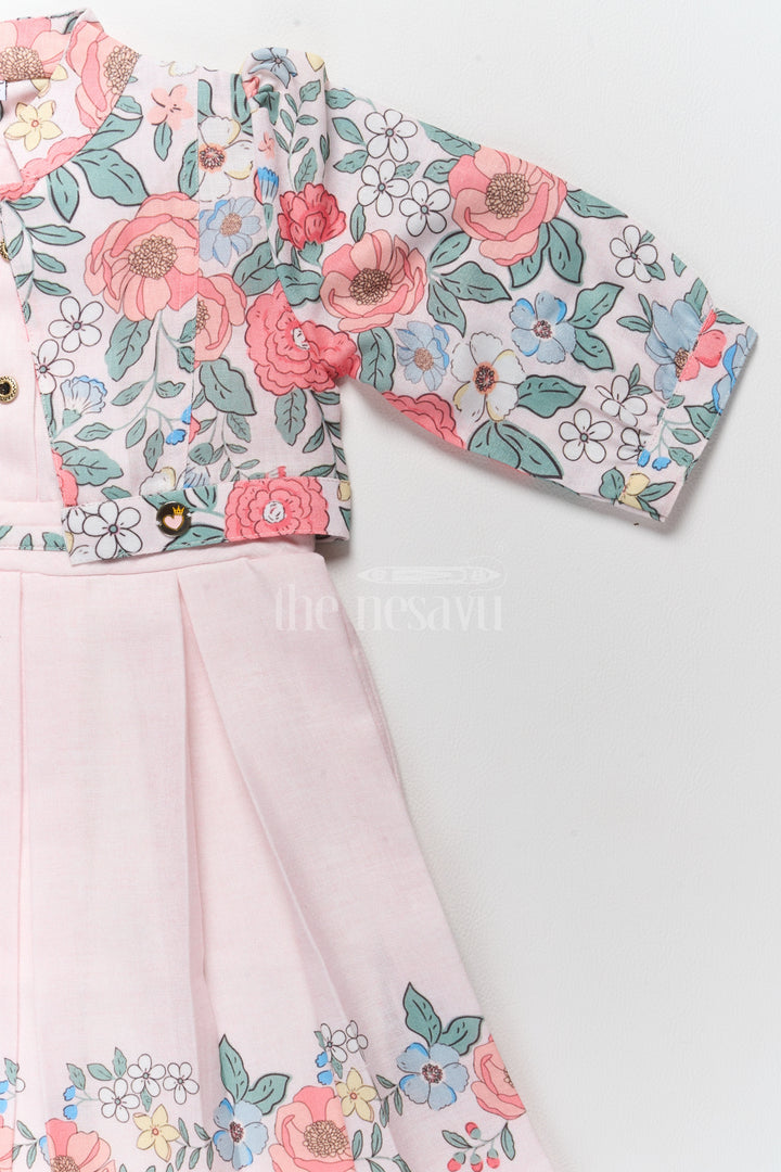 Stylish Two-Piece Girls Dress and Jacket with Floral Embroidery