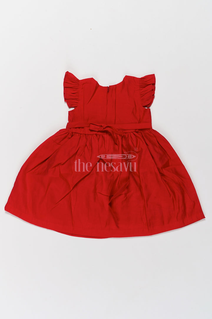 Charming Red Girls Georgette Dress with Elegant Bow and Pleated Sleeves