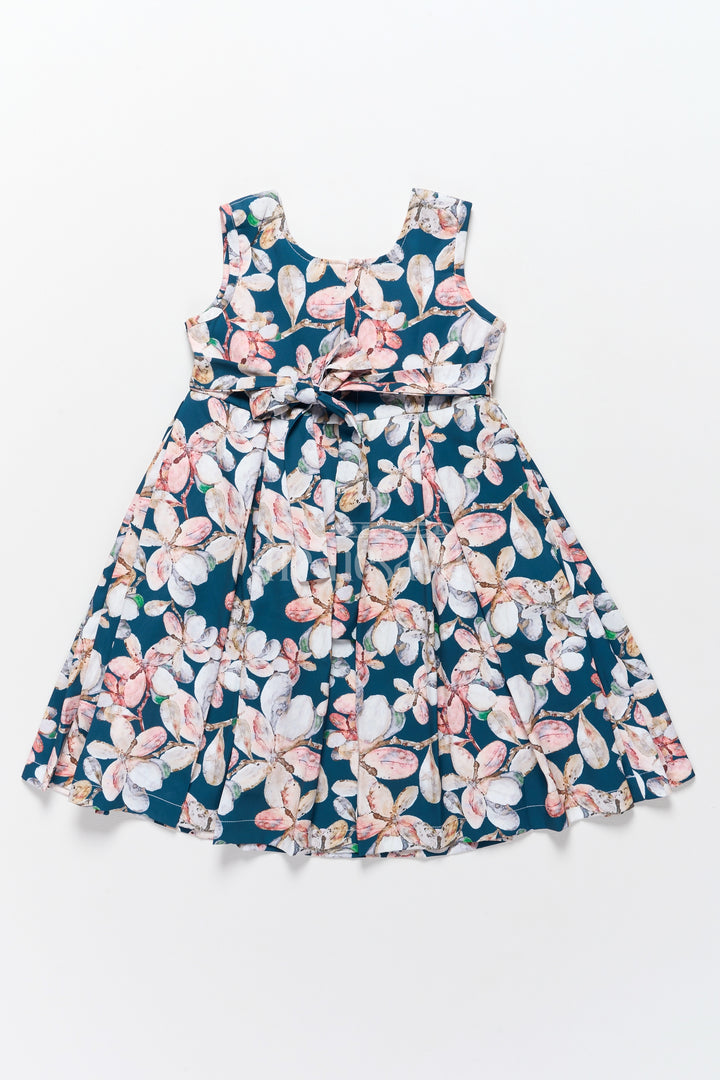 Stylish Girls Party Wear Long Frock with Floral Prints and Asymmetrical Neckline