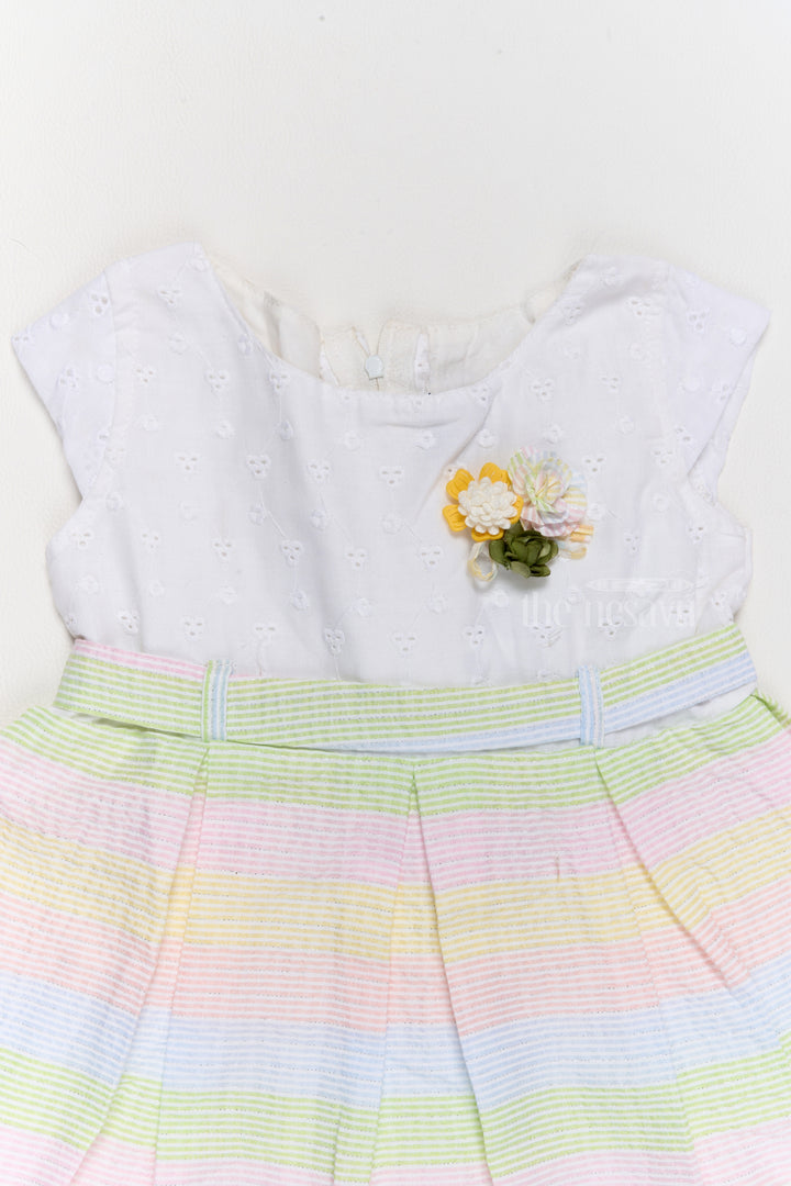 Vibrant Summer Cotton Kids Dress with Pastel Stripes and Floral Accents