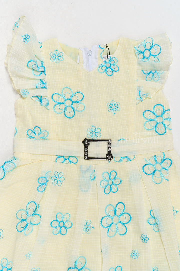 Daily Wear Cotton Frocks for Girls with Floral Embroidery and Ruffled Sleeves