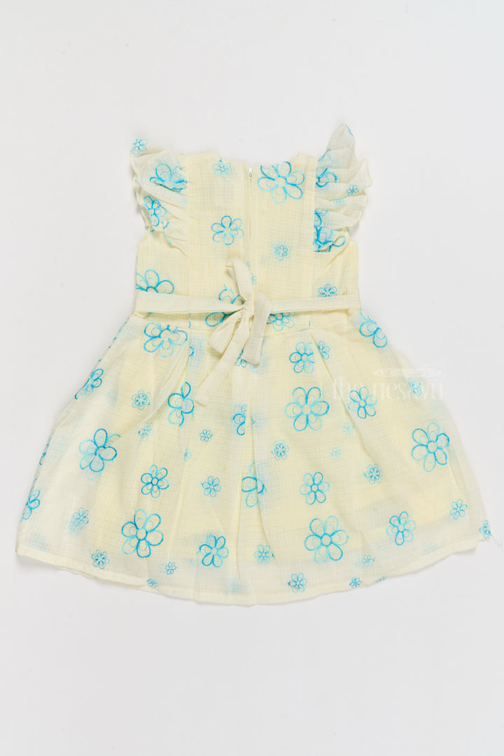 Daily Wear Cotton Frocks for Girls with Floral Embroidery and Ruffled Sleeves