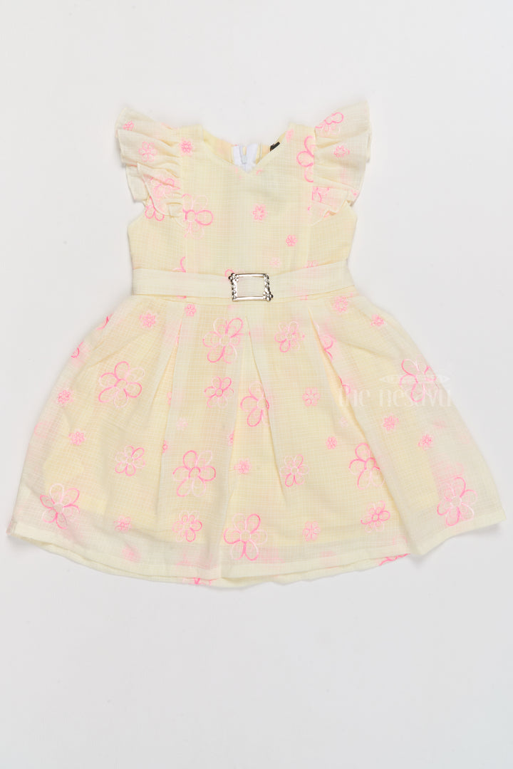 Cotton Stitched Dresses for Girls with Delicate Floral Embroidery and Ruffled Sleeves