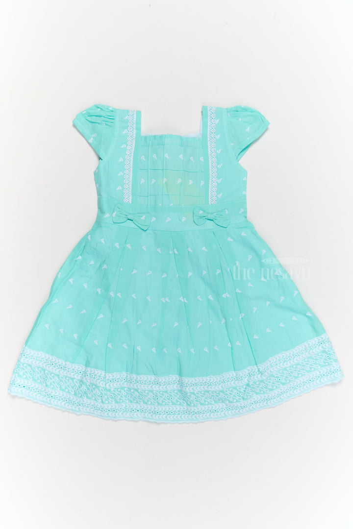 Cotton Dress New for Girls with Pleated Skirt, Lace Trim, and Bow Details