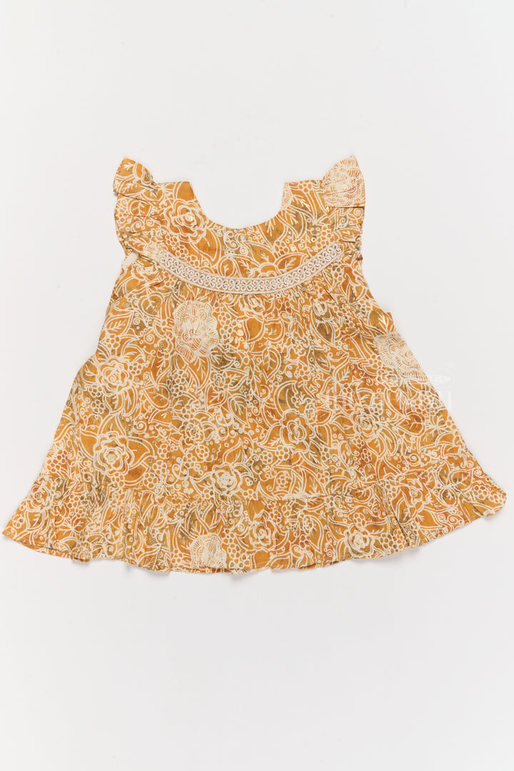 Elegant Girls Cotton Summer Dress with Vibrant Floral Pattern and Delicate Lace Design