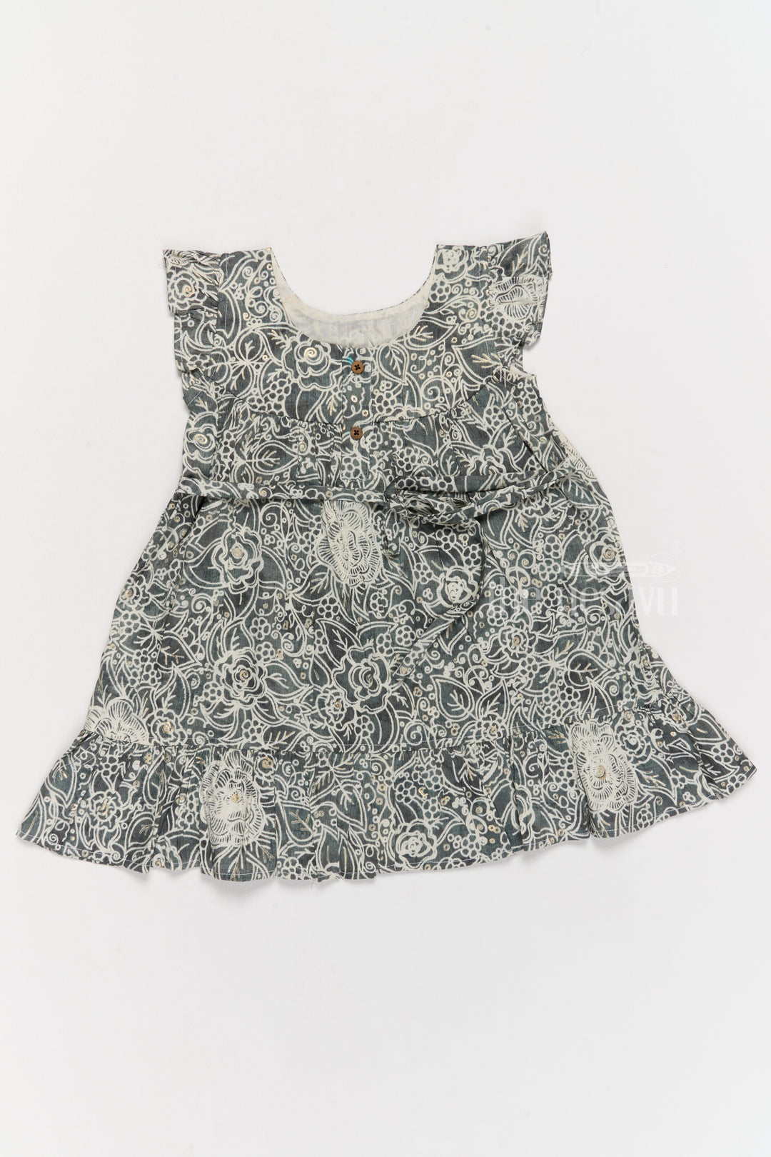 Adorable Girls Cotton Frill Frock with Lace Yoke and Botanical Floral Print