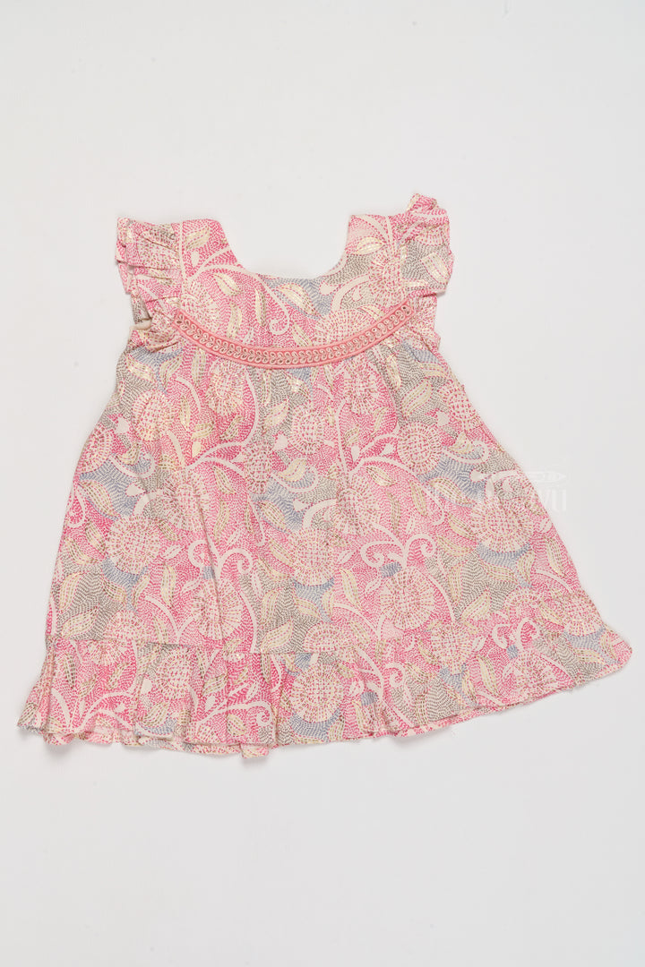 Elegant Girls Floral Cotton Dress with Vibrant Print and Ruffle Details