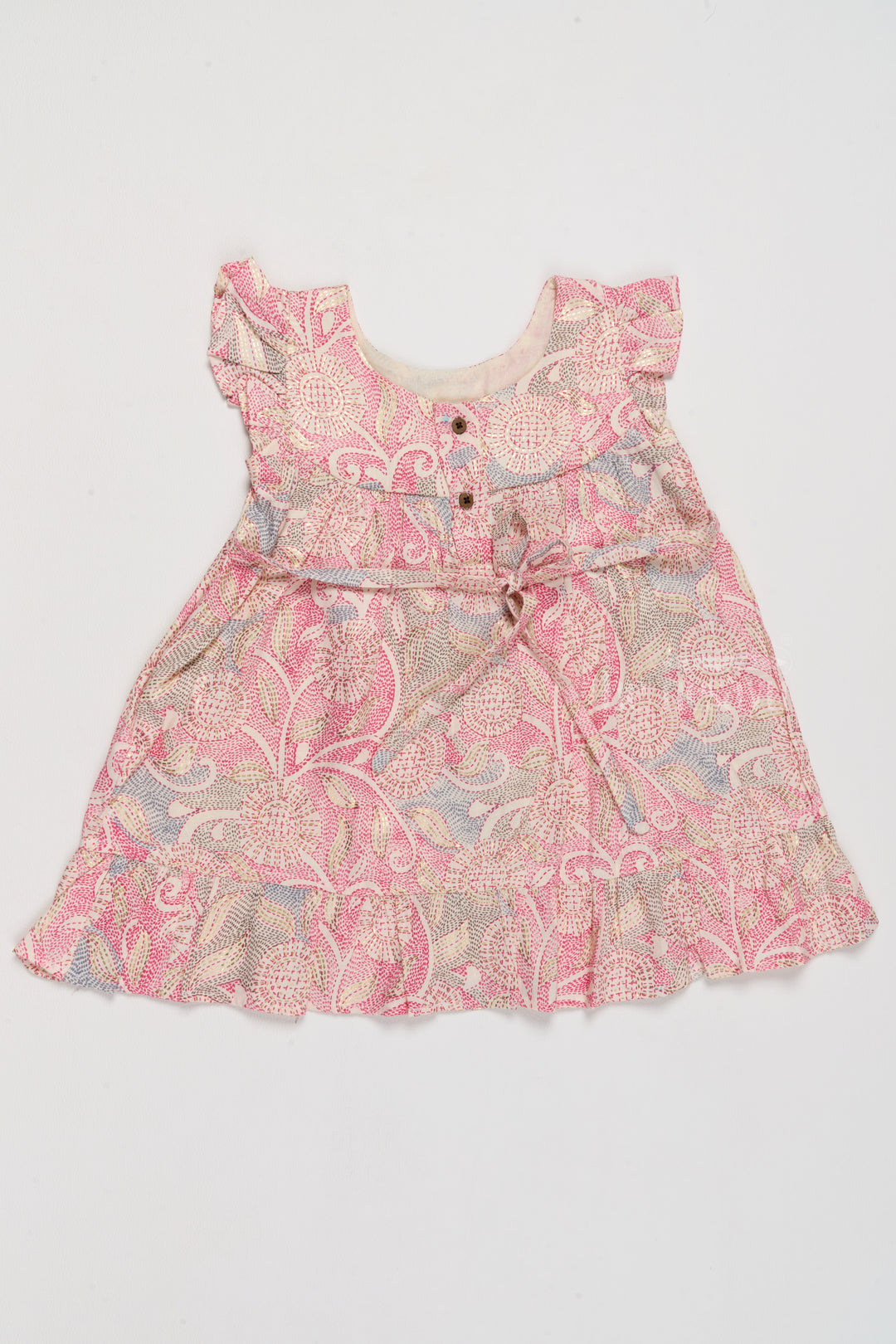 Elegant Girls Floral Cotton Dress with Vibrant Print and Ruffle Details