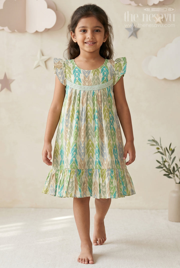 Chic Girls Cotton Summer Frock with Chevron Pattern and Breathable Rayon Fabric